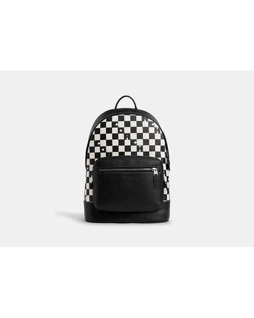 COACH Black West Backpack With Checkerboard Print for men