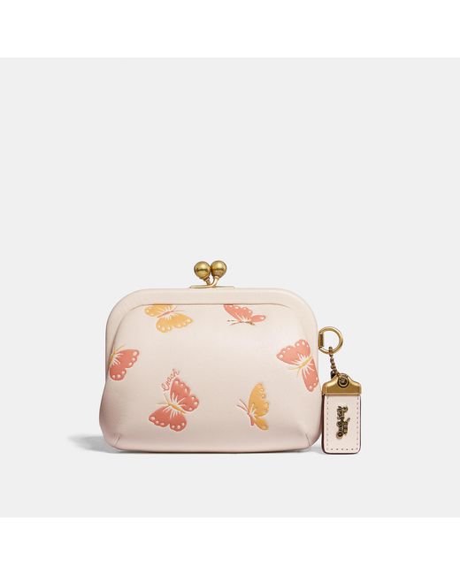 COACH Pink Kisslock Coin Purse With Butterfly Print