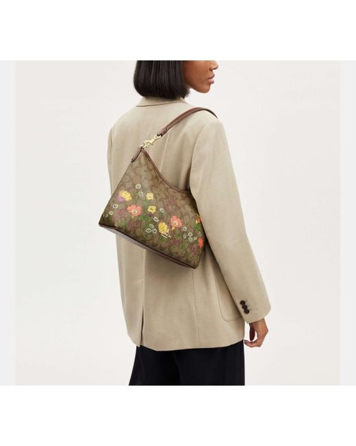 COACH Black Laurel Shoulder Bag In Signature Canvas With Floral Print