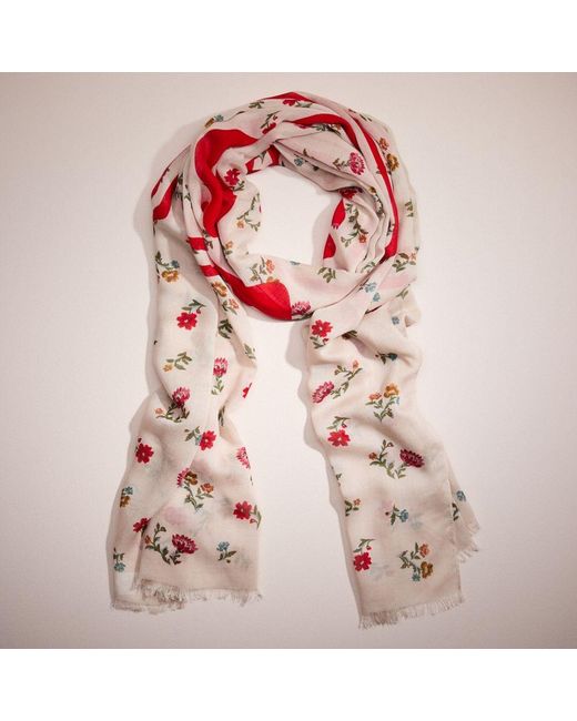 COACH Pink Restored Tapestry Floral Print Oblong Scarf