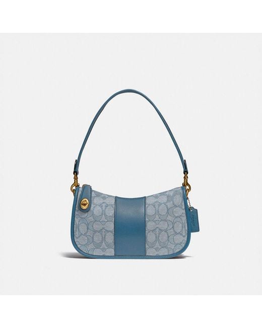 Coach Signature Jacquard Ergo Shoulder Bag - Marble Blue/Brass