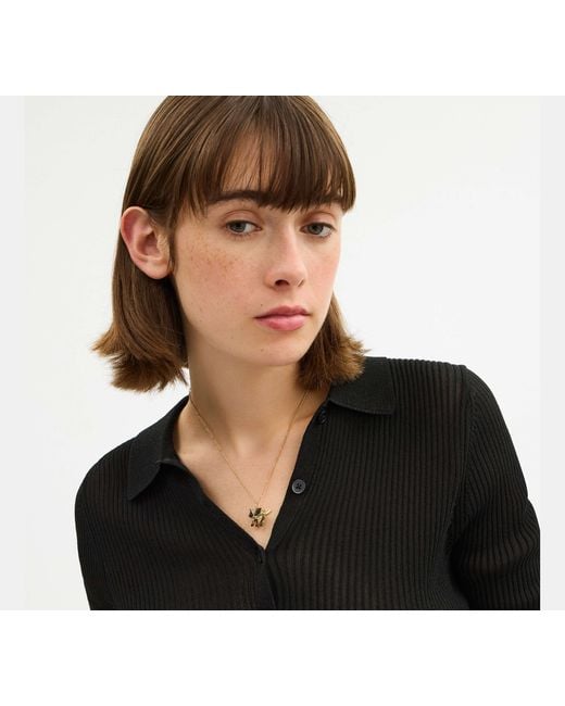 COACH Black Brushed Pegasus Pendant Necklace