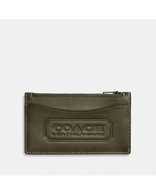 COACH Leather Zip Card Case With Badge In Army Green Green For Men Lyst