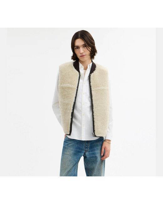 COACH Black Reversible Shearling Vest for men