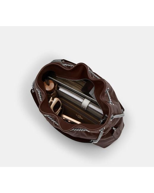 COACH Brown Evelyn Shoulder Bag With Quilting