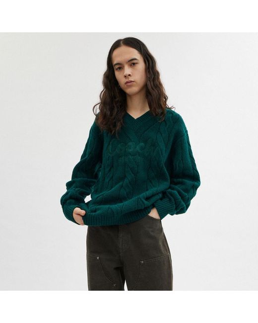 COACH Green Signature Sweater In Recycled Wool for men