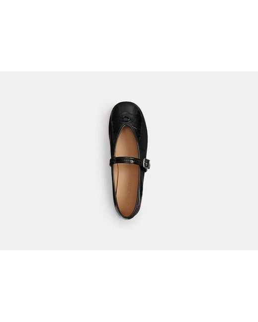 COACH Black Sculpted C Crinkle Patent Leather Soft Mary Jane Flat Shoes