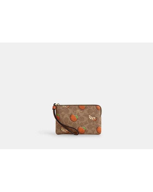 COACH Black Corner Zip Wristlet With Print