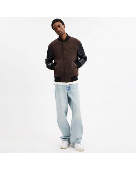 COACH Black Wool Varsity Jacket for men