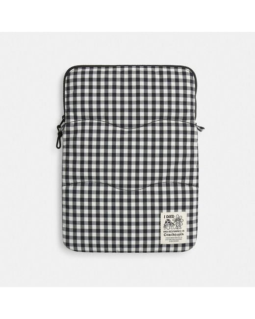 COACH Black Topia Loop Laptop Sleeve With Wavy Quilting In Gingham