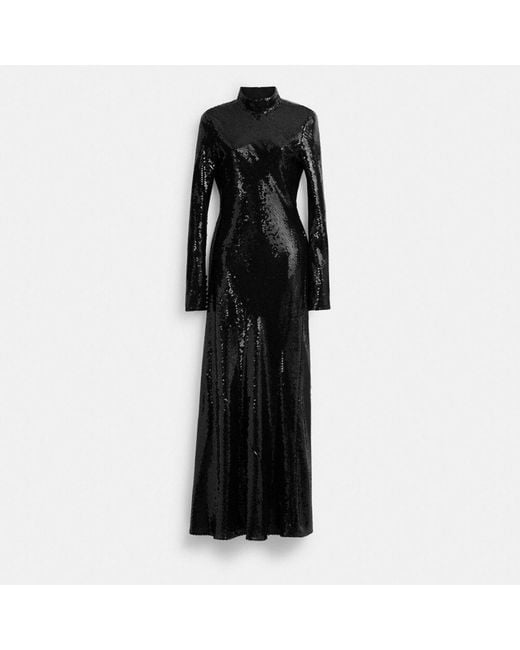 COACH High Neck Sequin Dress in Black Lyst