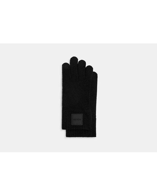 COACH Black Knit Tech Gloves With Rubber Patch