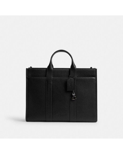 COACH Black Wesley Tote In Maxi Signature Leather for men