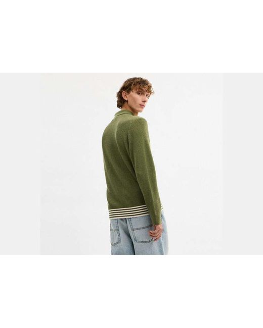 COACH Green Knit Long Sleeve Pocket Polo for men