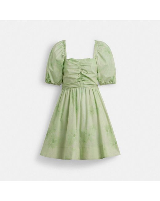 COACH Green Puff Sleeve Mini Dress