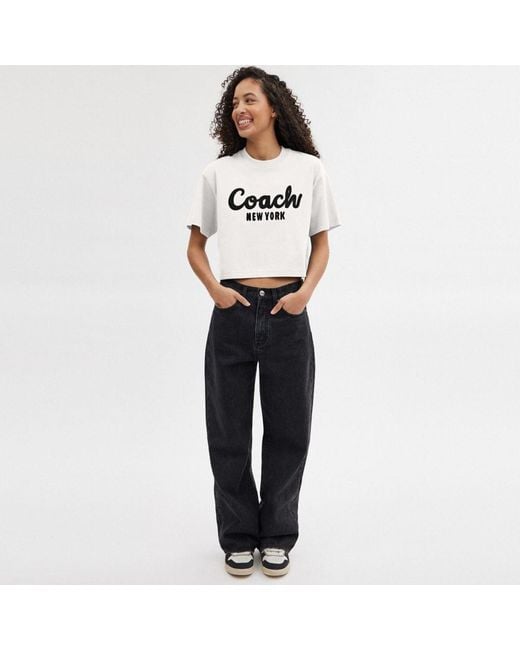 COACH White Cursive Signature Cropped T Shirt