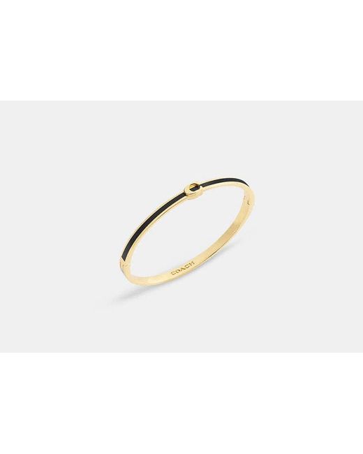 COACH Black Thin Enamel Signature Hinged Bangle
