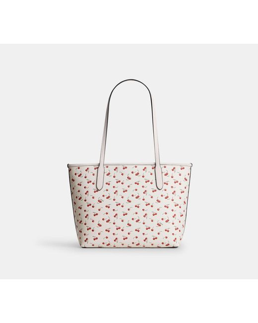 COACH Black Medium City Tote Bag With Cherry Print