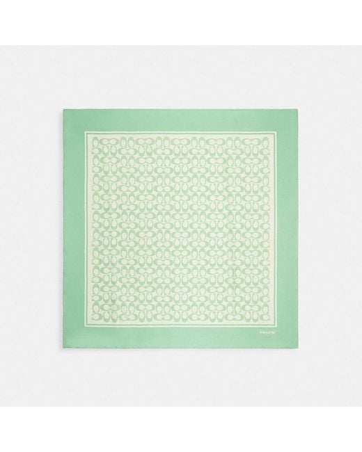 COACH Green Vintage Print Silk Scarf