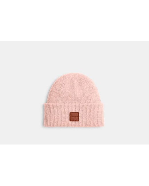 COACH Black Knit Beanie With Leather Patch