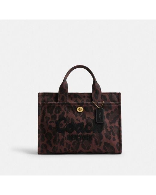 COACH Black Cargo Tote Bag With Leopard Print