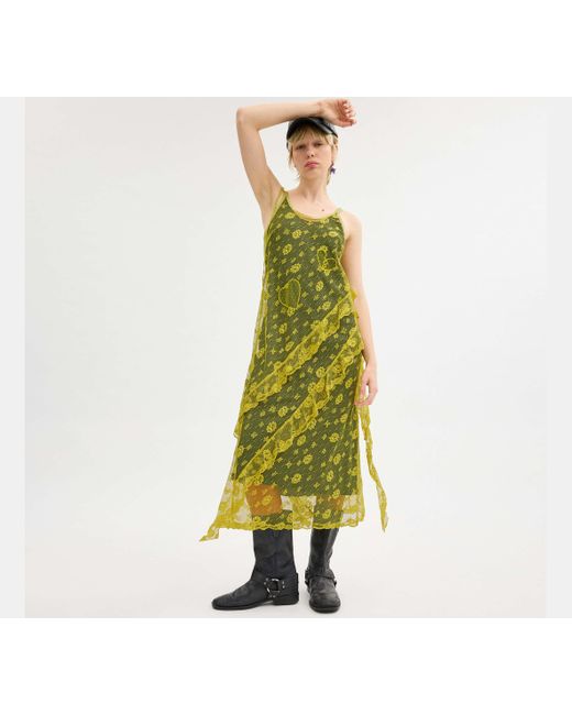 COACH Green Ruffle Lace Dress