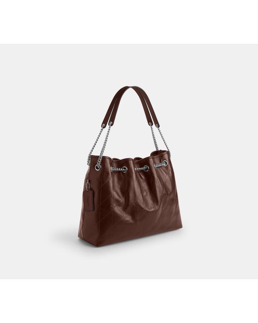 COACH Brown Evelyn Shoulder Bag With Quilting