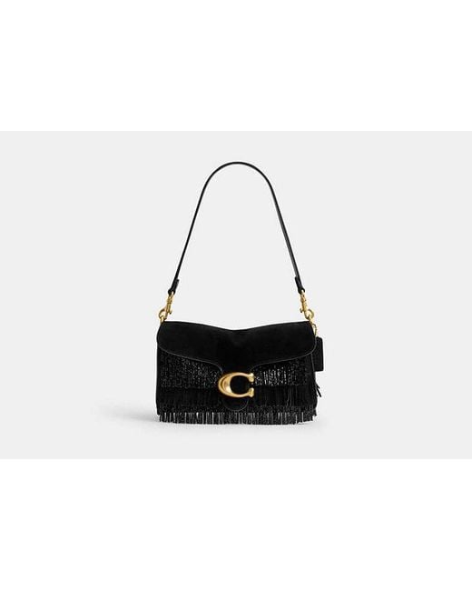 COACH Black Tabby Shoulder Bag 26 With Crystal Beaded Fringe