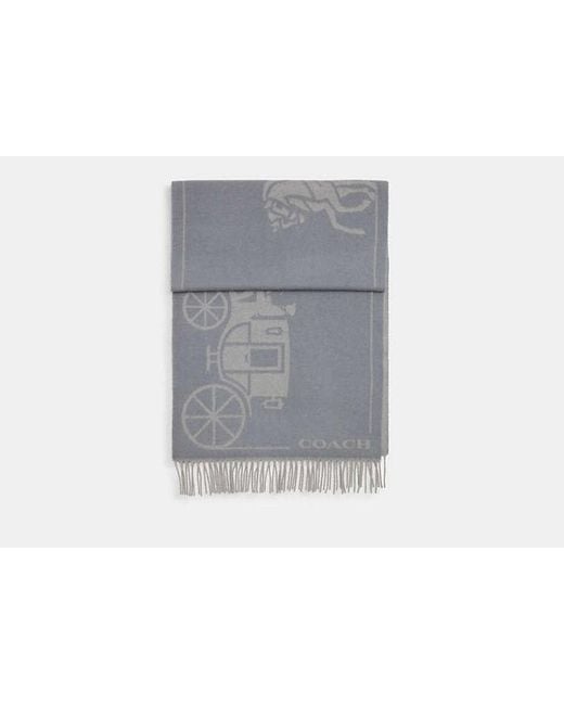 COACH Gray Horse Carriage Print Oversized Muffler Scarf