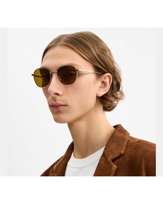 COACH Black Metal Hangtag Round Sunglasses for men