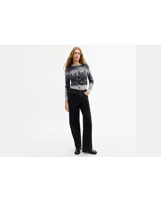 Cárdigan Con Postal En, Talla Grande COACH de color Black