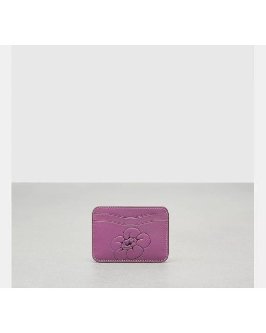 COACH Purple Wavy Card Case In Topia Leather: Flower Print