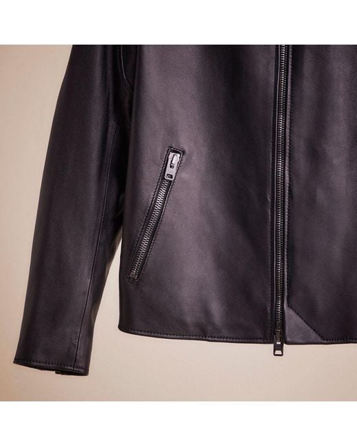 COACH Purple Restored Leather Racer Jacket for men