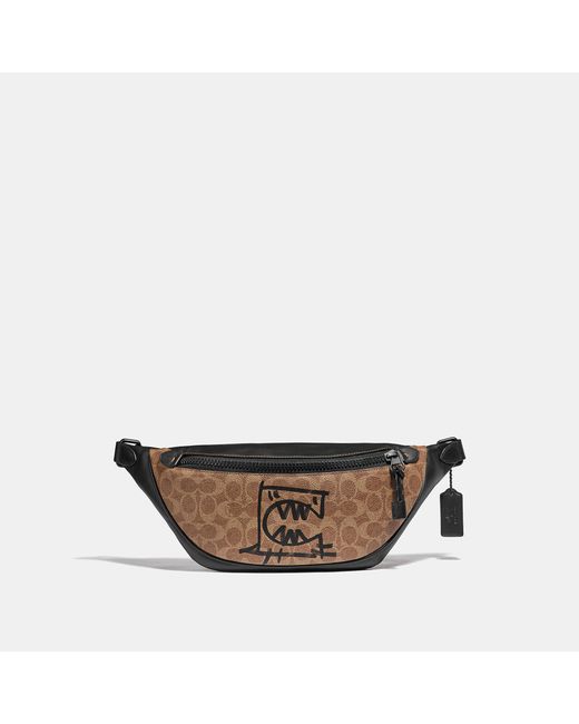 COACH Black Rivington Belt Bag In Signature Canvas With Rexy By Guang Yu for men