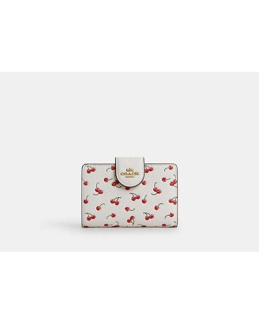 COACH Black Medium Corner Zip Wallet With Cherry Print