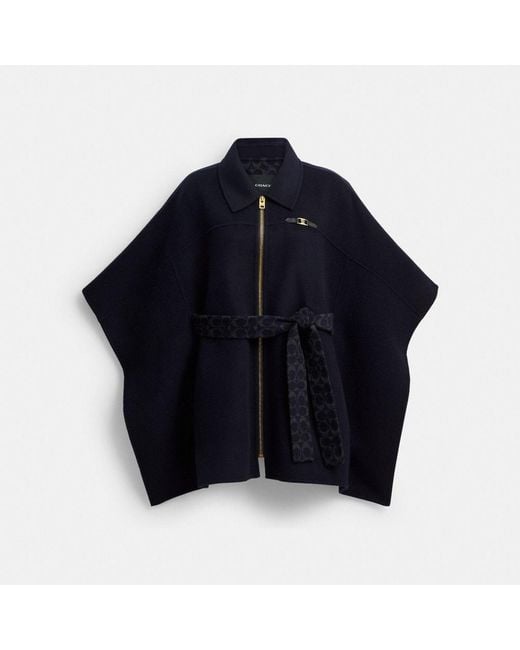 COACH Blue Double Face Wool Cape