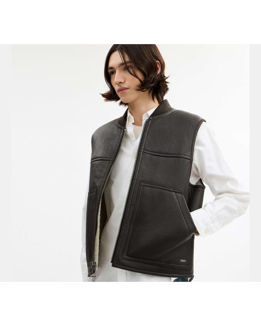 COACH Black Reversible Shearling Vest for men