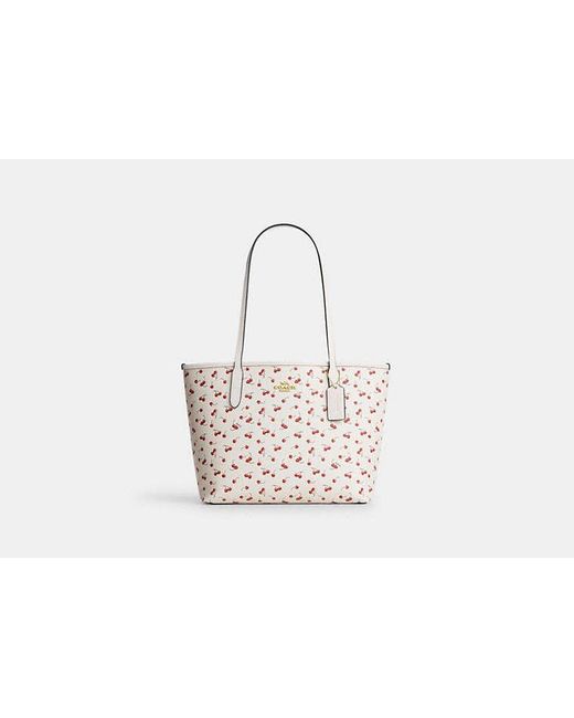 COACH Black Medium City Tote Bag With Cherry Print