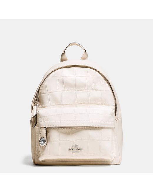 COACH White Mini Campus Backpack In Croc Embossed Leather