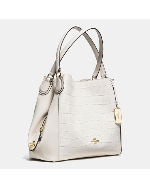 Coach Edie Shoulder Bag 31 In Croc Embossed Leather in White (LIGHT GOLD/CHALK) | Lyst