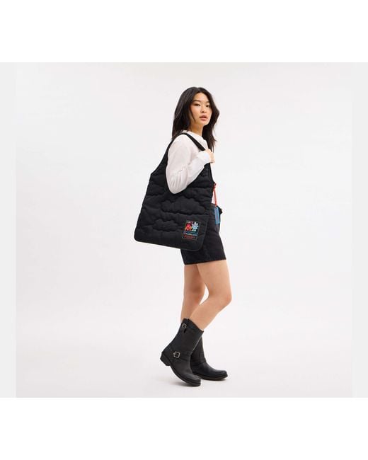 COACH Black Topia Loop Flat Tote With Cloud Quilting