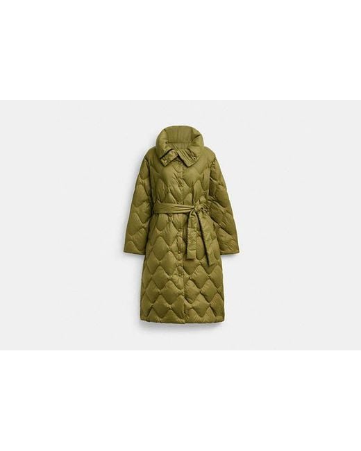 COACH Green Quilted Long Puffer Jacket