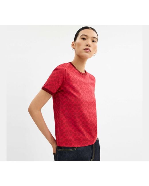 COACH Red Signature Ringer T-Shirt