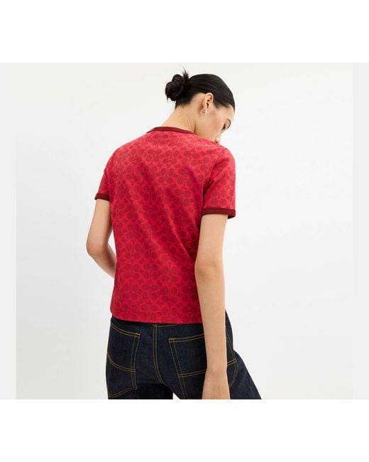 COACH Red Signature Ringer T-Shirt