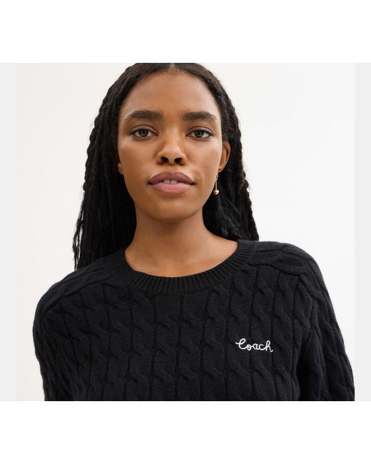 COACH Black Crewneck Cable Knit Sweater