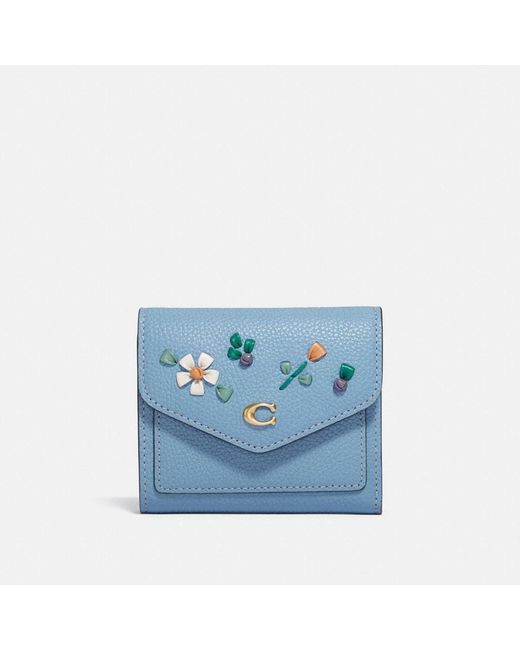 COACH Blue Wyn Small Wallet With Floral Embroidery