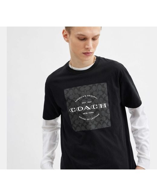 COACH Black Signature Square T Shirt for men