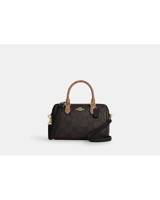 COACH Black Rowan Satchel Bag In Blocked Signature Canvas
