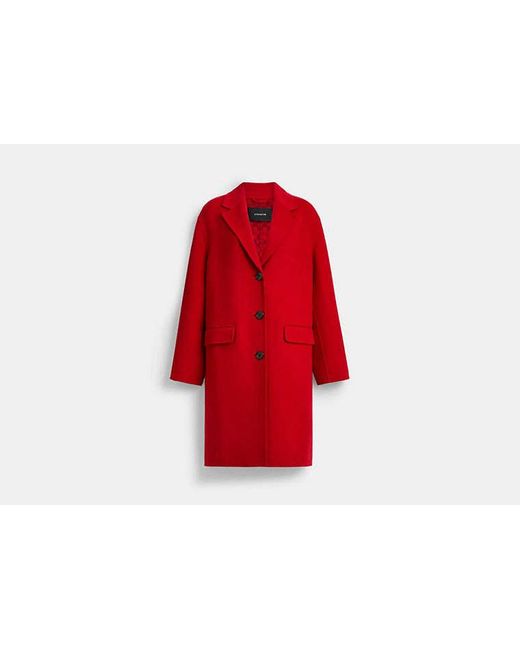 COACH Red Single Breasted Double Faced Wool Coat