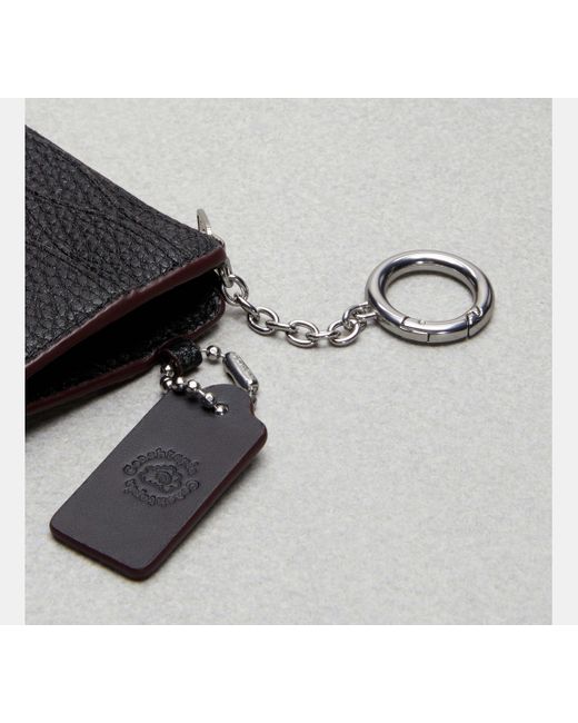 COACH Black Wavy Zip Card Case With Key Ring In Pebbled Topia Leather